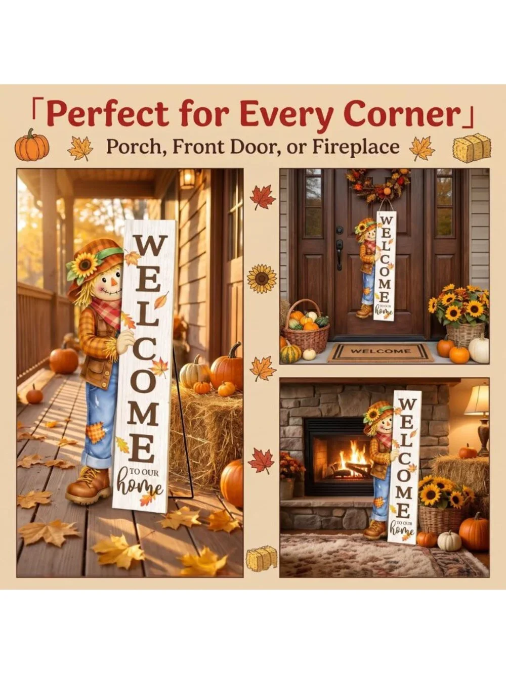 Autumn Wooden Scarecrow Welcome Sign - 42